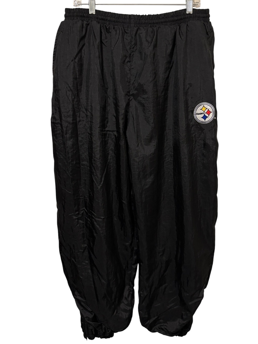 Vintage 90s NFL Pittsburgh Steelers Black Windbreaker Pants w Embroidered Logo